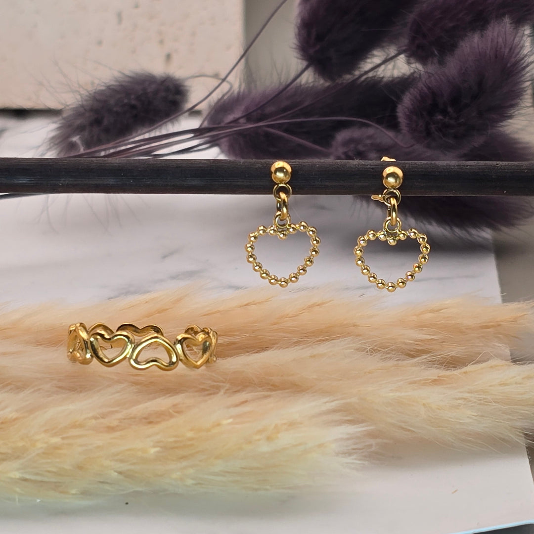 Coffret cadeau bijou fille ou ado – parure cœurs dorés Zateka