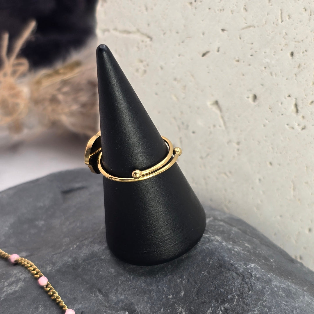 bijou enfant bague coeur reglable doree et bracelet perles roses