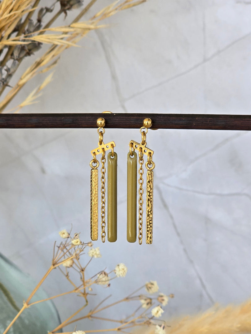 Boucles d’oreilles graphiques dorées Macaria longueur 5 cm