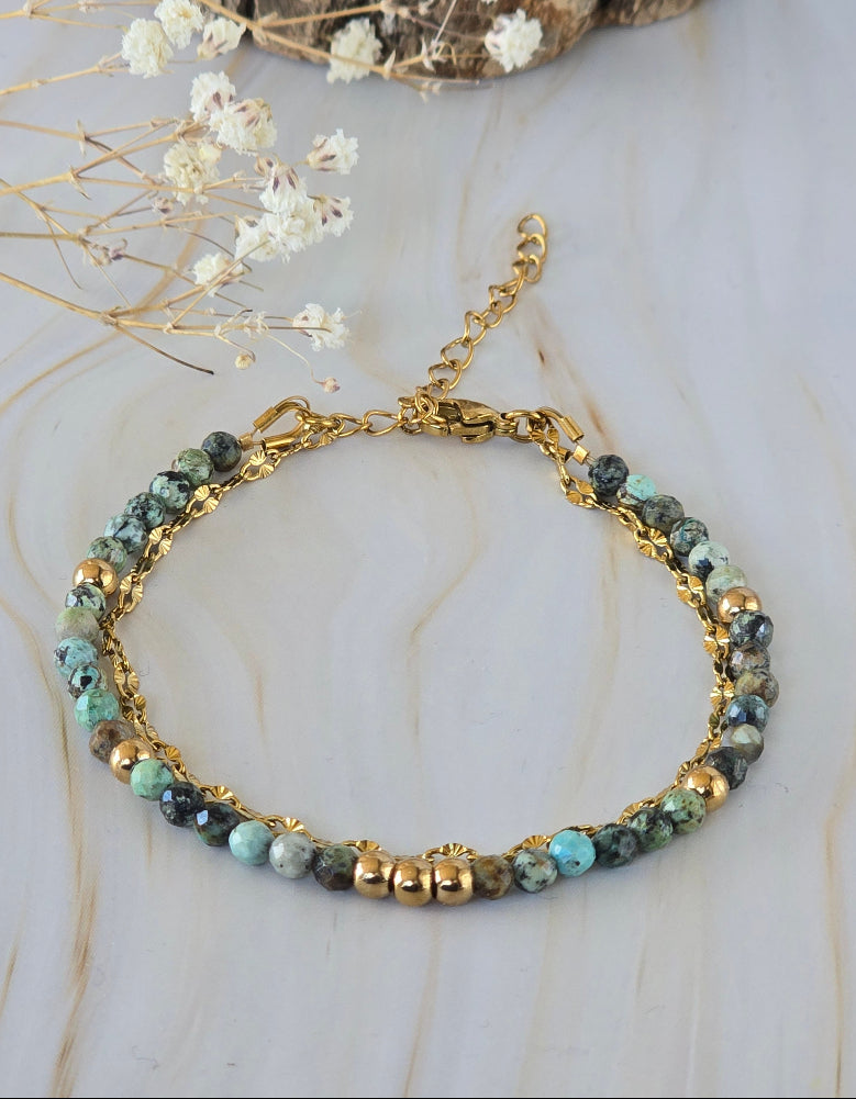 Bracelet double rang en jade africaine assorti aux boucles d’oreilles MURCIA