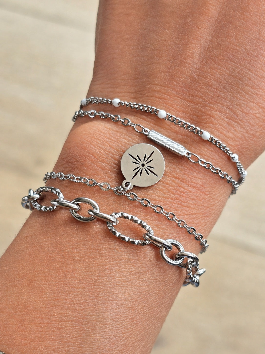 Bracelet acier inoxydable argenté étoile ajourée STELLA