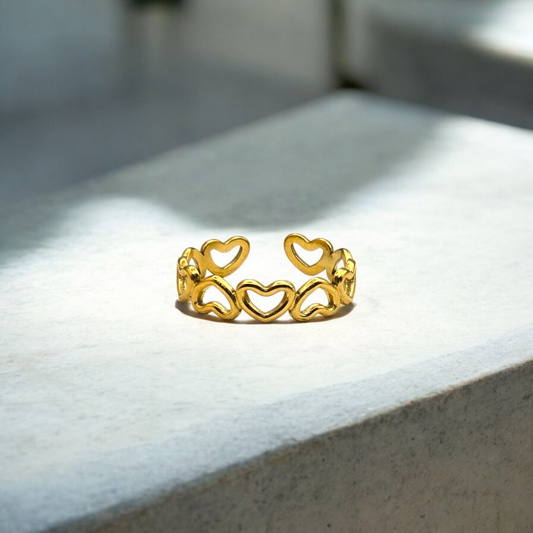 Bague cœur ajustable en acier doré – idée cadeau bijou fait main femme