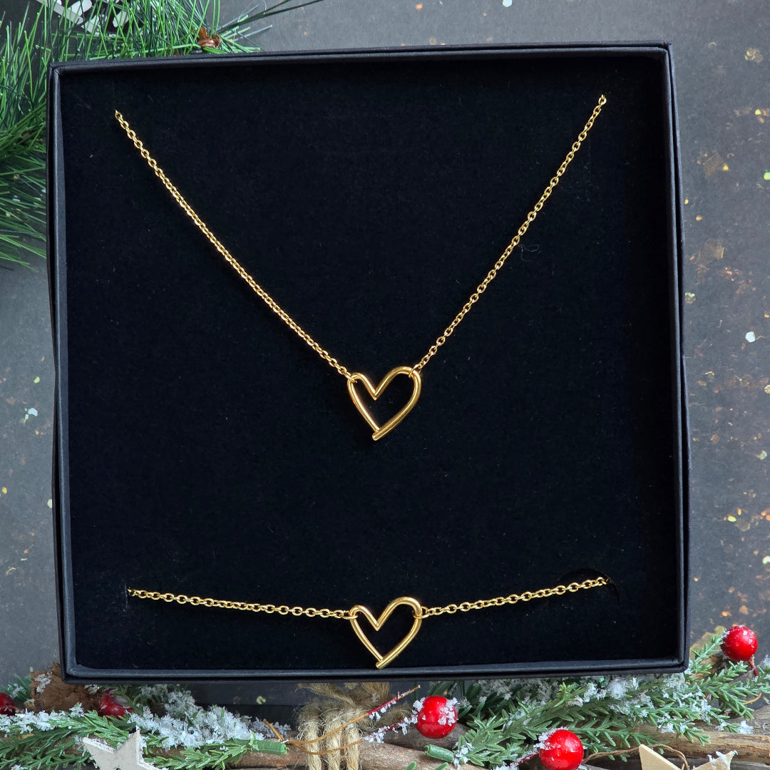 PARURE COLLIER ET BRACELET COEUR