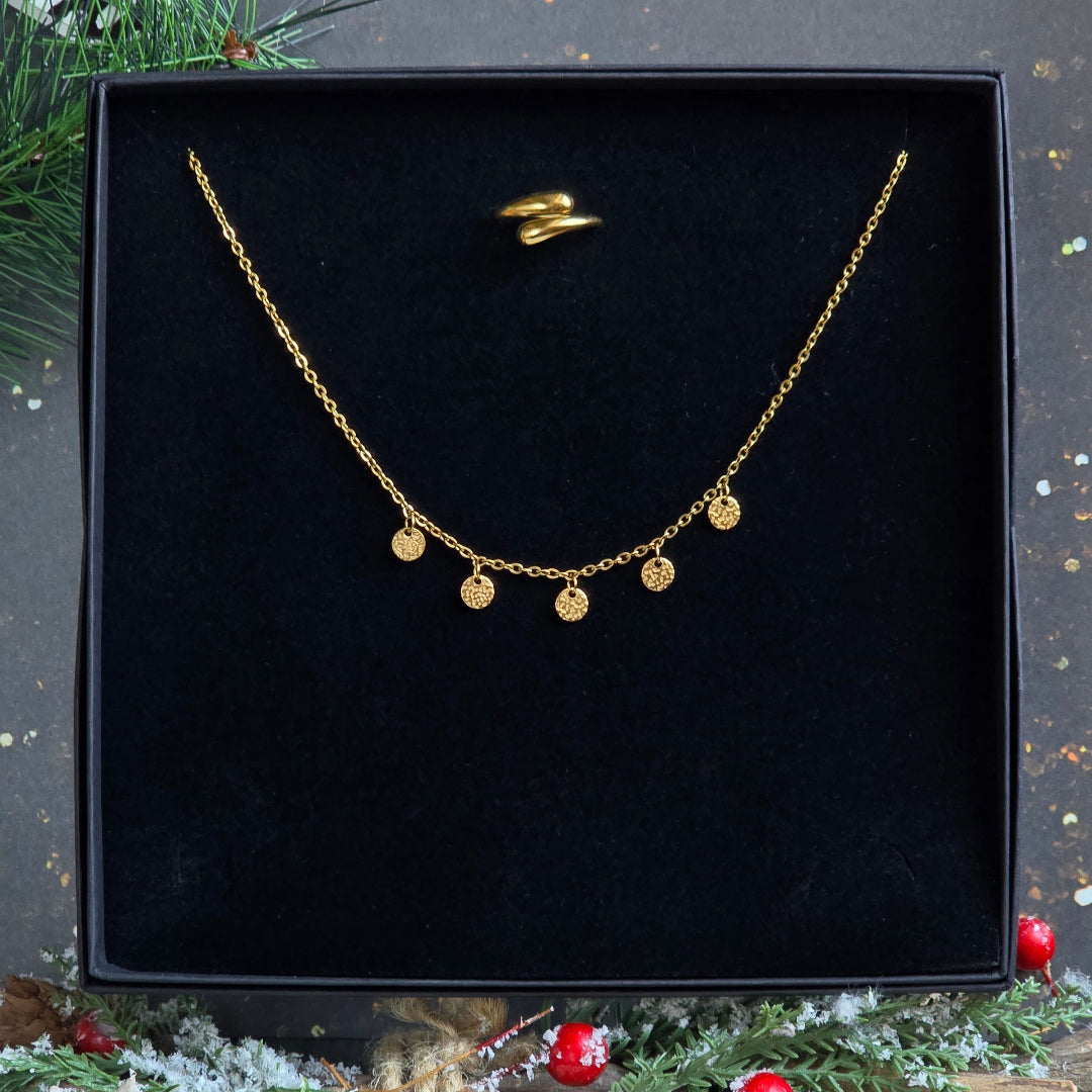 COLLIER SEQUINS FINS ET BAGUE REGLABLE