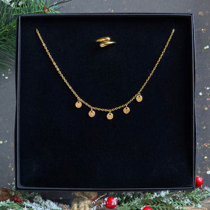 COLLIER SEQUINS FINS ET BAGUE REGLABLE