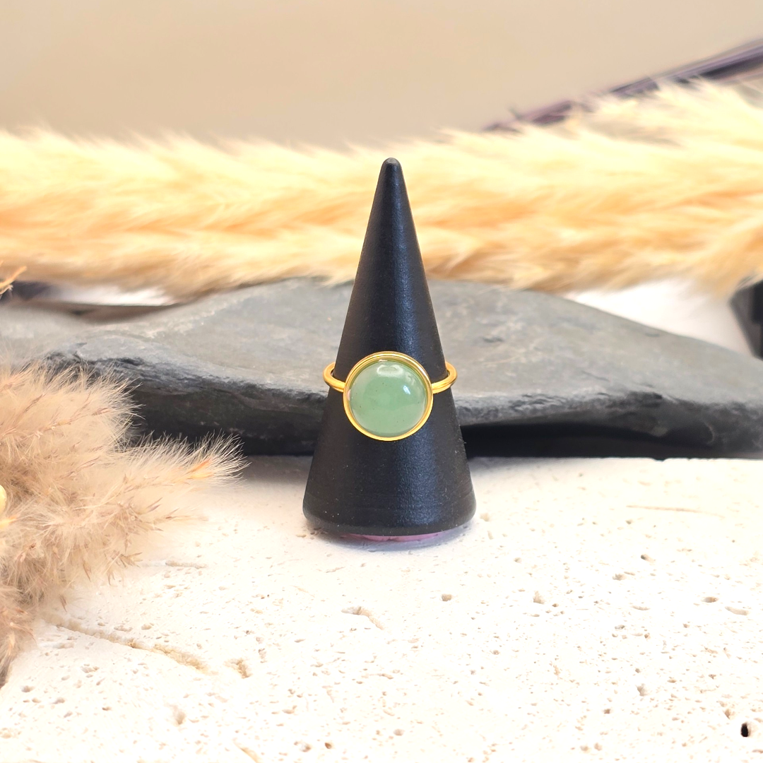 Bague Appolonia aventurine, bague femme dorée avec pierre gemme verte naturelle