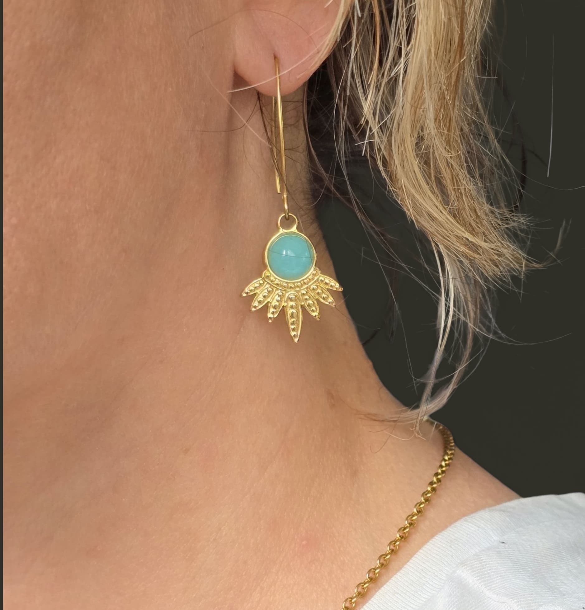 Bijou femme doré avec amazonite, fait main