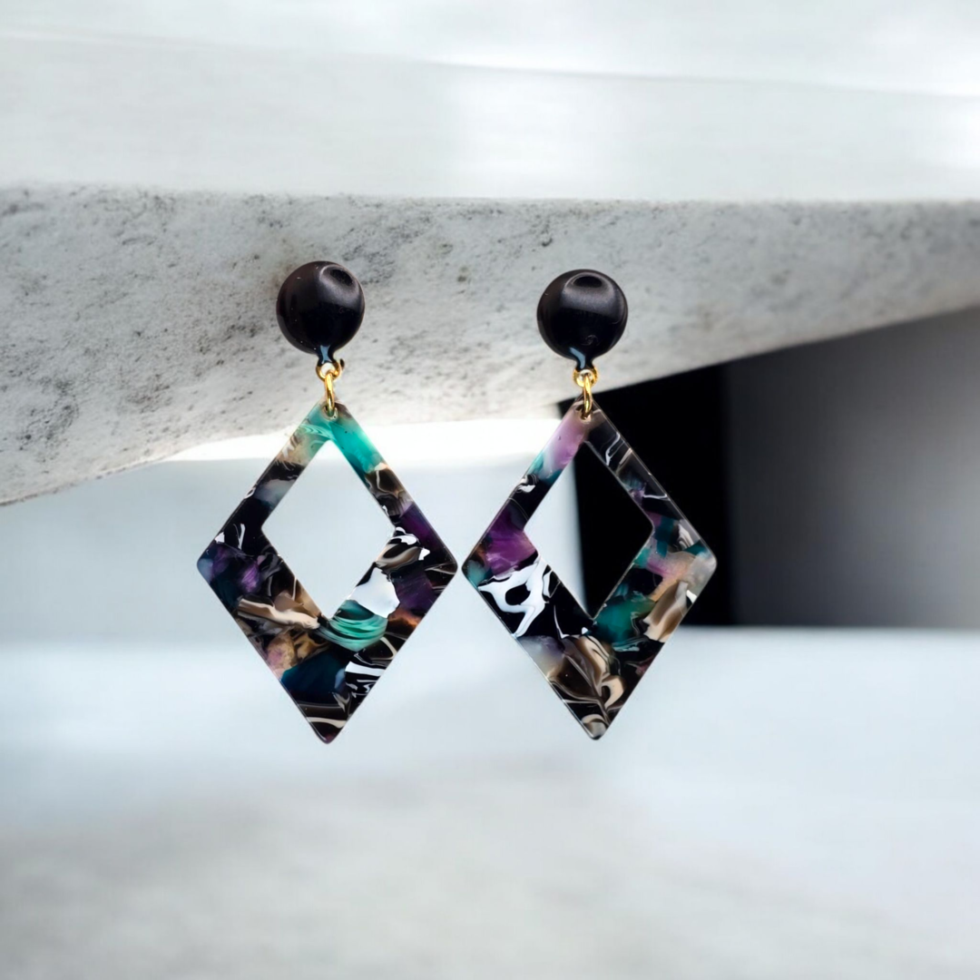 Boucles d’oreilles Kaliora en acétate forme losange – Copponex