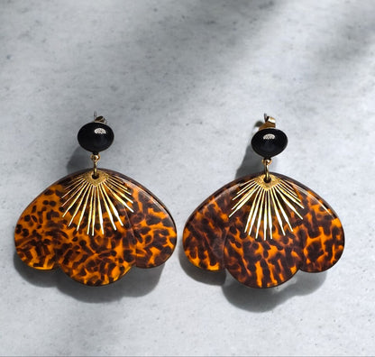 Boucles d’oreilles en acétate écaille et doré, bijou tendance fait main