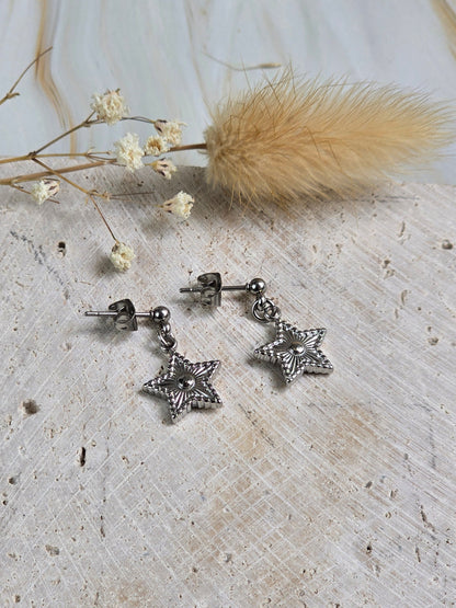 Boucles d’oreilles étoile lumineuse en acier inoxydable argenté