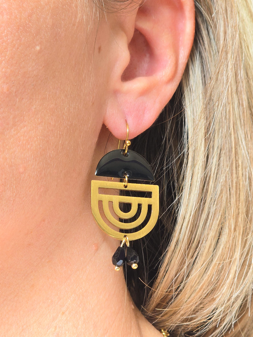 Boucles d’oreilles noires et dorées avec perles Preciosa noires
