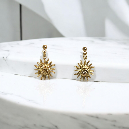 boucles d’oreilles soleil dorees sur puce acier inoxydable cadeau noel