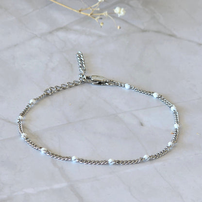 Bracelet ALBA en acier inoxydable argenté avec perles blanches
