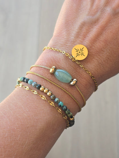 Bracelet aventurine femme avec double chaîne serpentine dorée