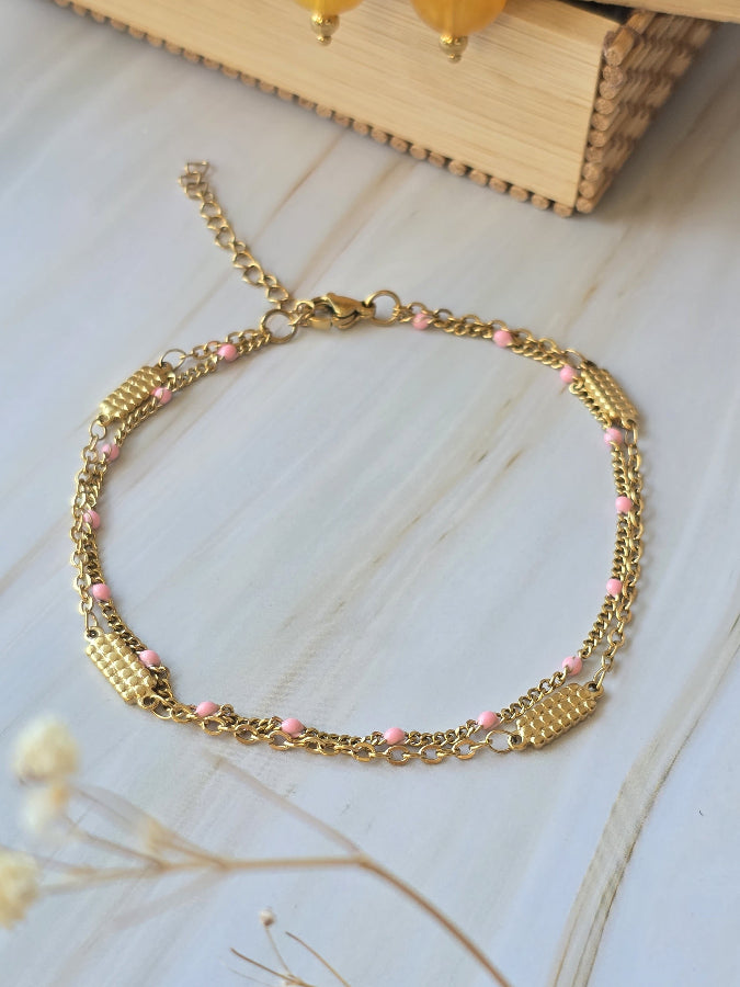 Bracelet de cheville doré femme avec perles rose clair FAIA
