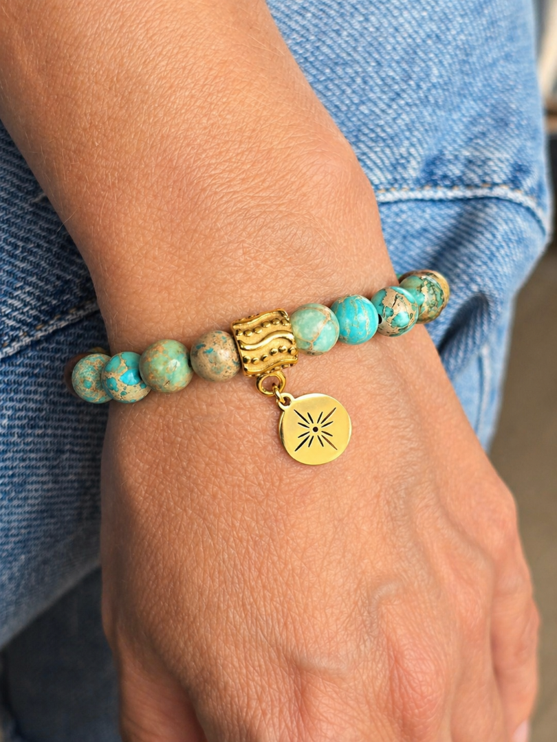 Bracelet élastique femme en pierre naturelle jaspe impérial AZIA
