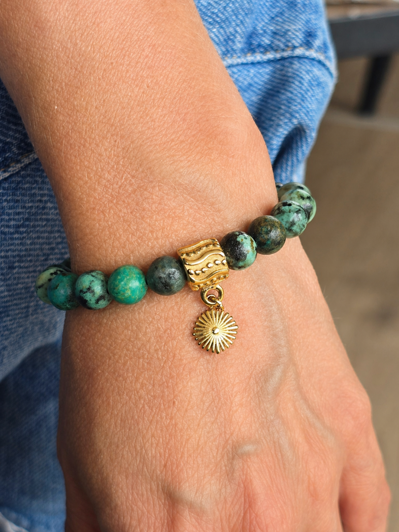 Bracelet élastique femme en pierre naturelle turquoise africaine

