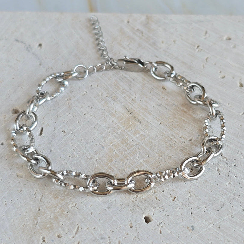 Bracelet LIBERTAS en acier inoxydable argenté avec grosse maille alternée