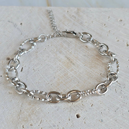 Bracelet LIBERTAS en acier inoxydable argenté avec grosse maille alternée