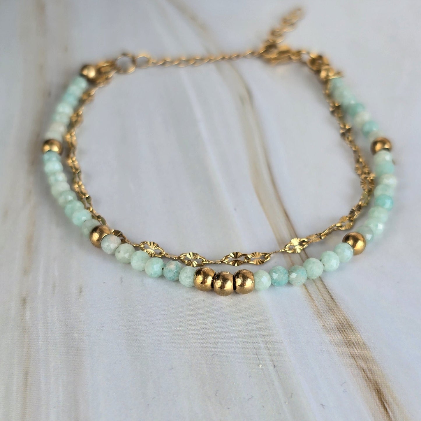 Bracelet Murcia en amazonite bleue et acier inoxydable doré