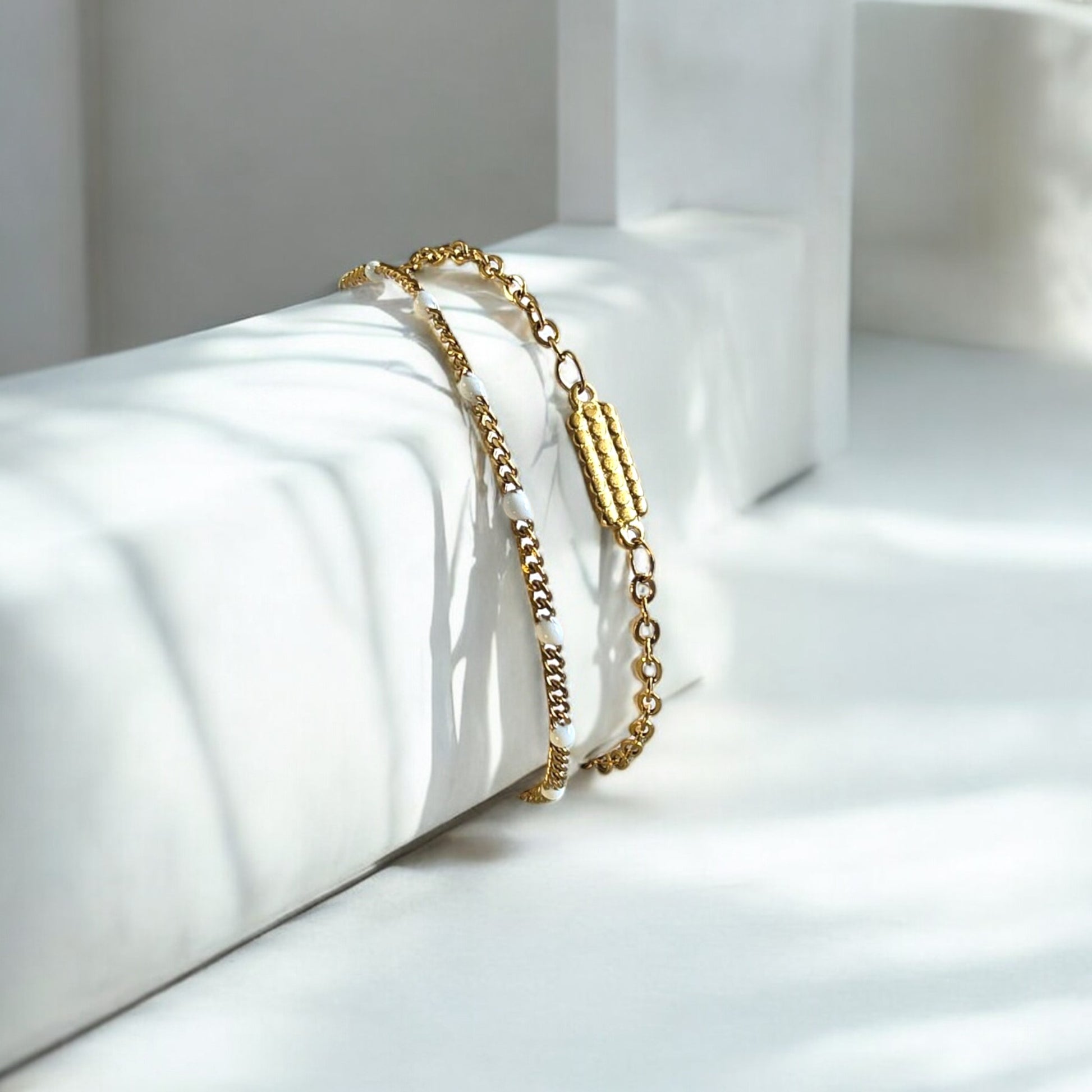 bracelet double rang femme acier dore perles bijou artisanal haute savoie