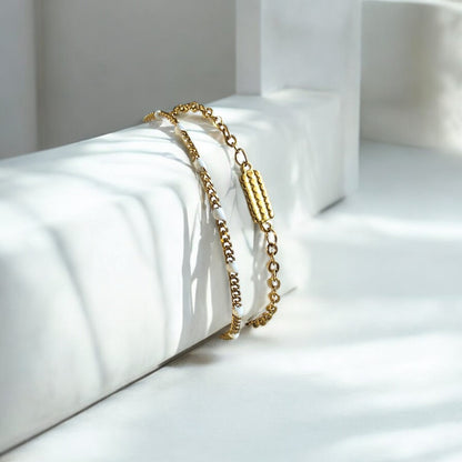 bracelet double rang femme acier dore perles bijou artisanal haute savoie