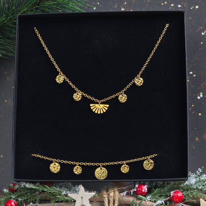 coffret bijou femme noel collier ras de cou pampilles et bracelet dore fait main