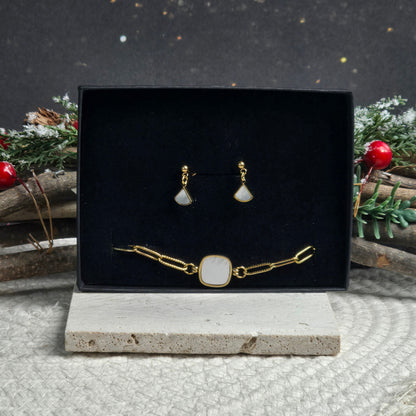 coffret bijoux femme noel bracelet nacre et boucles dorees zateka