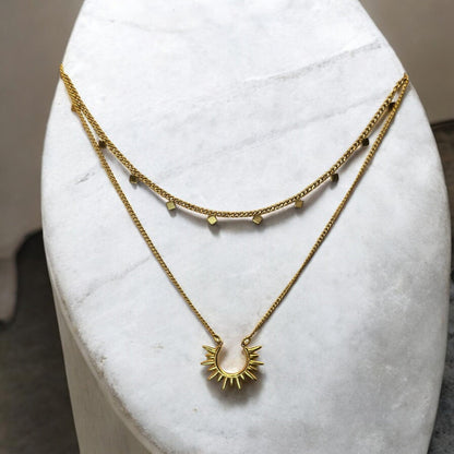 Collier Arctia double rang – pendentif soleil doré en acier inoxydable