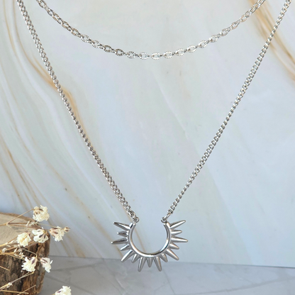 Collier ARCTIA double rang en acier inoxydable argenté avec soleil connecteur