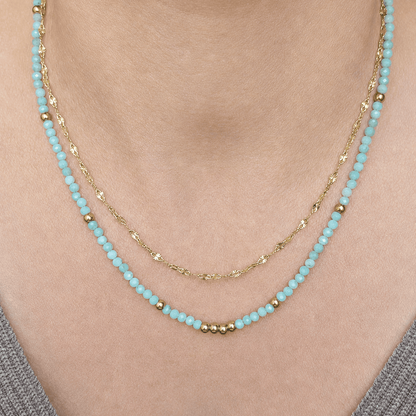 Collier double rang Murcia en acier inoxydable doré avec perles facettées en pierres naturelles
