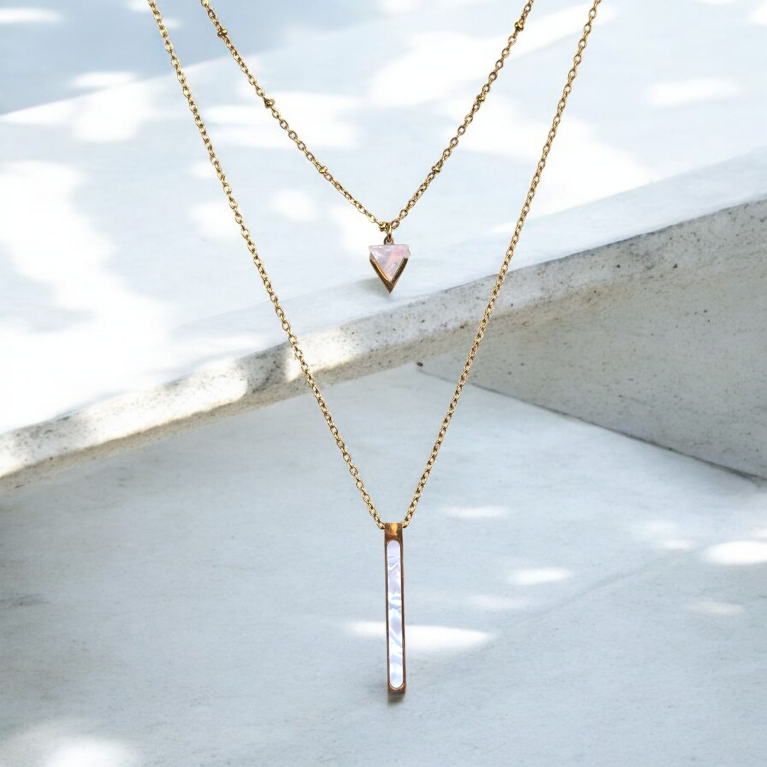 collier double rang femme nacre acier dore bijou artisanal haute savoie