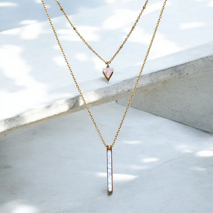 collier double rang femme nacre acier dore bijou artisanal haute savoie