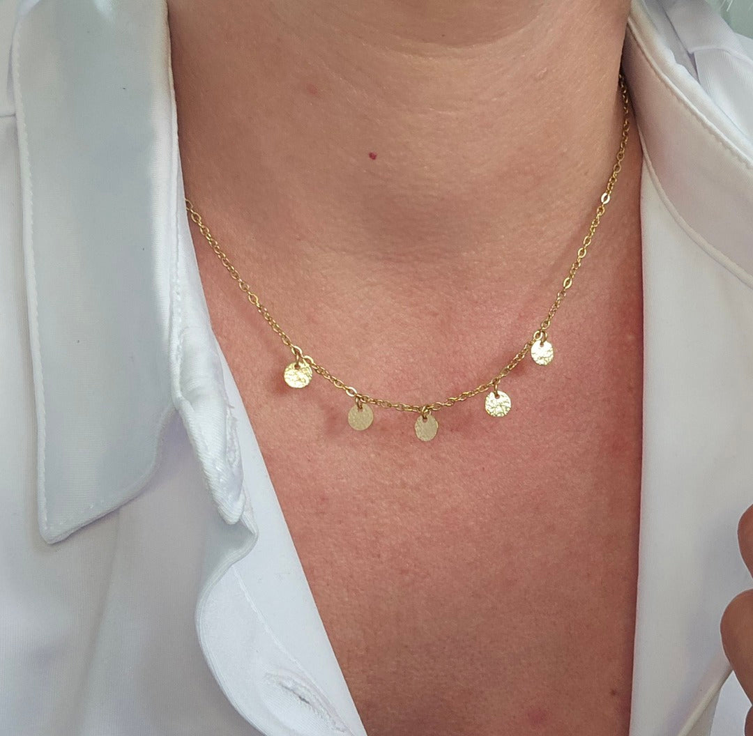 collier femme dore ras de cou sequins fins acier inoxydable noel