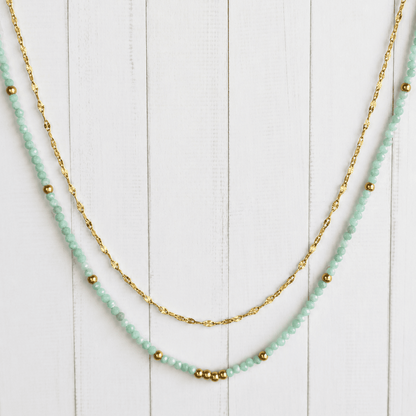 Collier Murcia en amazonite avec perles bleu-vert et acier inoxydable doré

