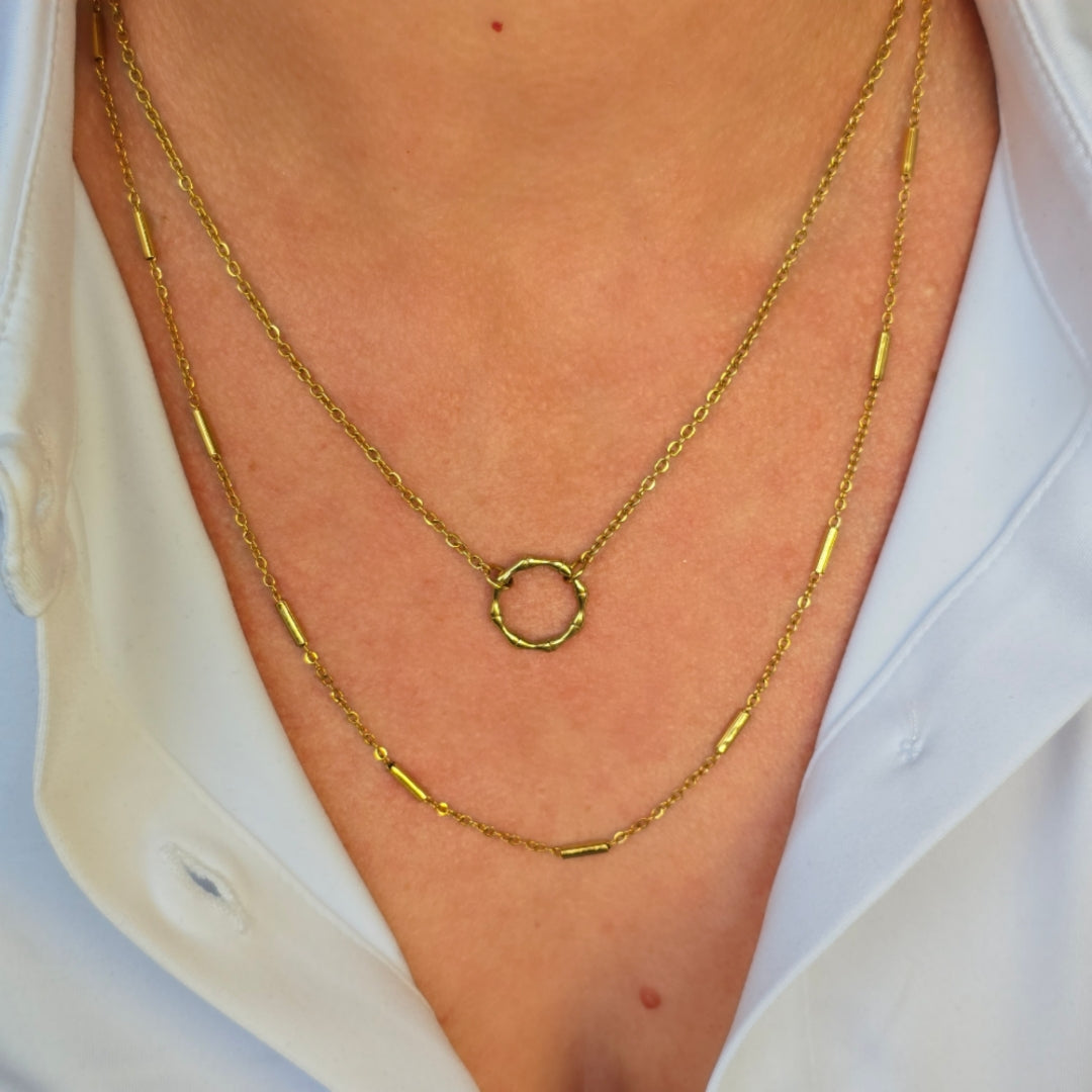 collier double rang macha rond connecteur deux chaines fines bijoux fantaisie intemporels annecy geneve copponex cruseilles