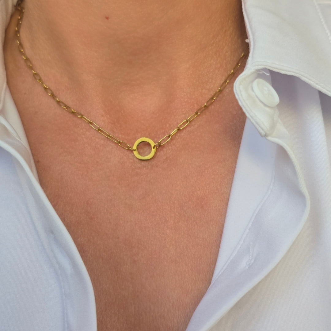 collier chaine trombone fine connecteur rond au milieu, bijou artisanal fantaisie copponex cruseilles haute-savoie