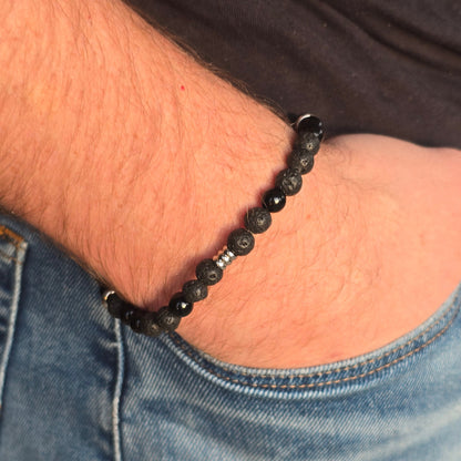 Bracelet homme ZATEKA en pierres naturelles lave et onyx – modèle 6 mm fabriqué à la main en Haute-Savoie