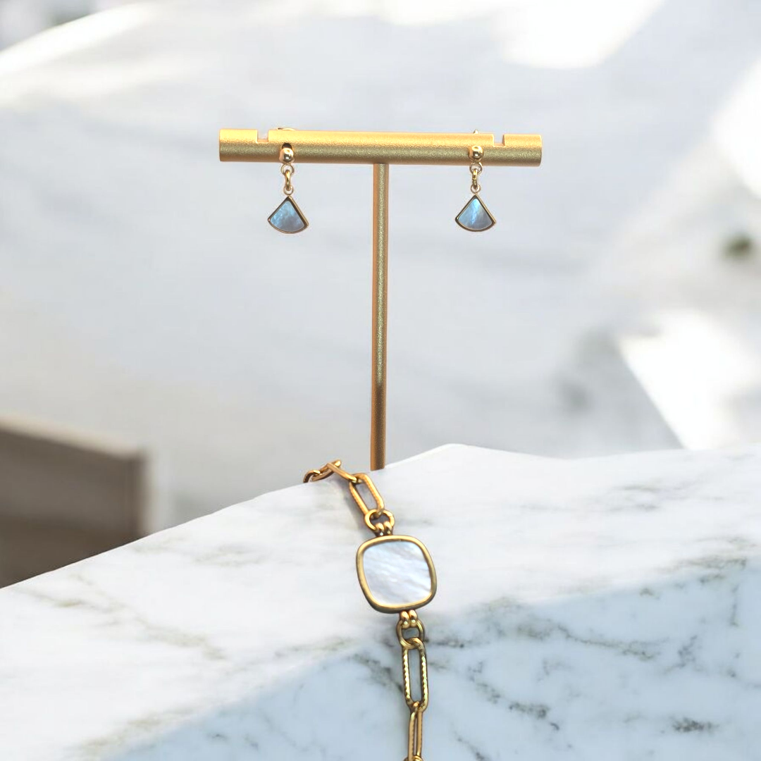 parure bijou noel femme bracelet et boucles nacrees dorees fait main