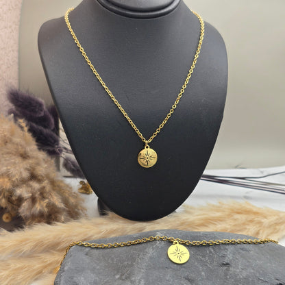 collier medaillon etoile et bracelet dore femme cadeau noel fait main